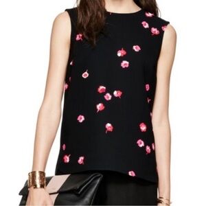 Kate Spade Cherry Blossom Floral Sleeveless Blouse in Black New Size 4